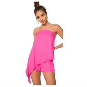 Superdown Jolie Strapless Romper in Hot Pink revolve